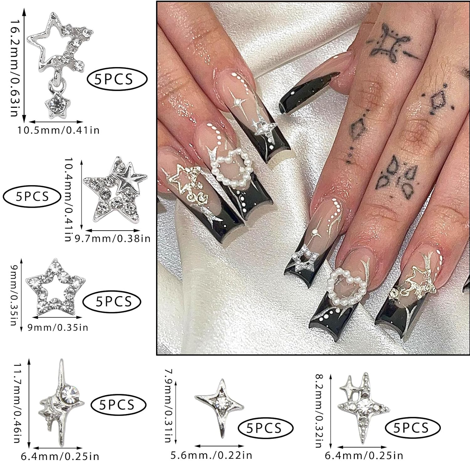 30PCS Silver Star Nail Charms  – Trending Tech Accessories recenzja i cena